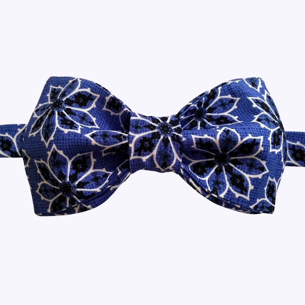 Blue Floral‎ Bow Tie Adjustable Pre-Tied Indigo White Flower Mens Accessory